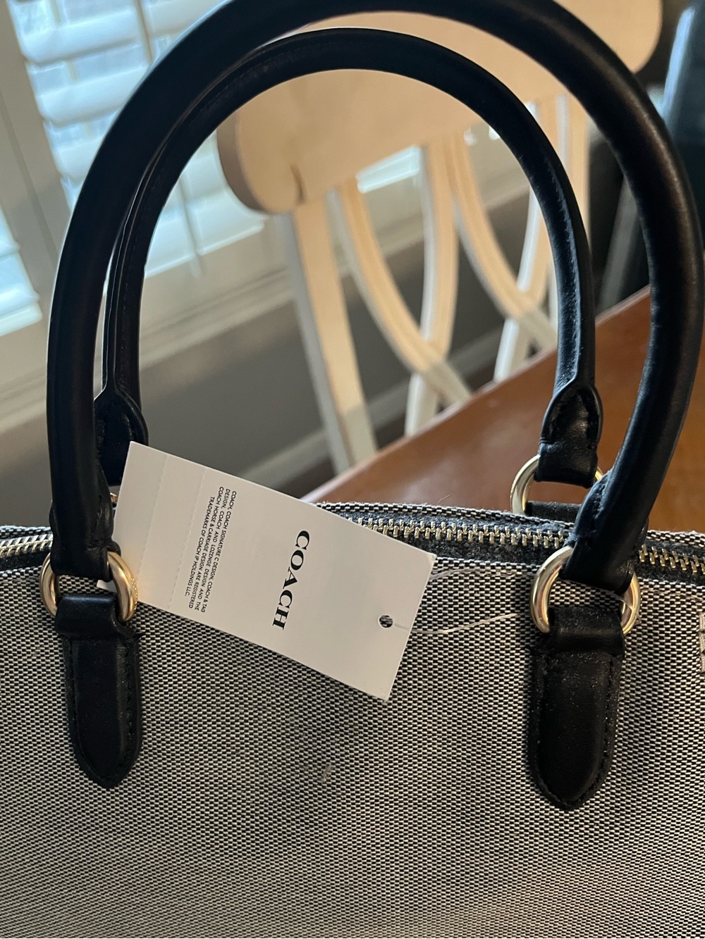 Coach Two-Tone Canvas & Leather Satchel in Black and Beige - Picture 10 of 16